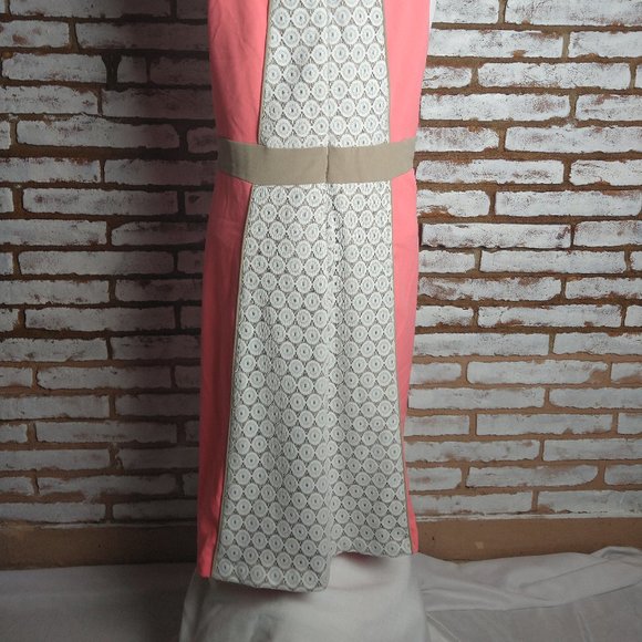 Studio 1 NY Dress Color Block Coral & Ivory w Cro - Picture 7 of 11